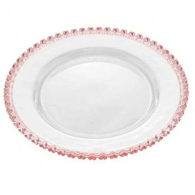 Prato Sobremesa De Cristal Coração Borda Rosa Lyor 20cm