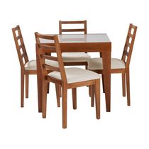 Conjunto De Jantar Mesa Tock 80cm Com 4 Cadeiras Aline Linho Creme - Mel