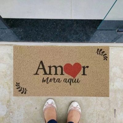 Tapete Capacho Vinil Amor Mora Aqui 75x40 Home Kapazi