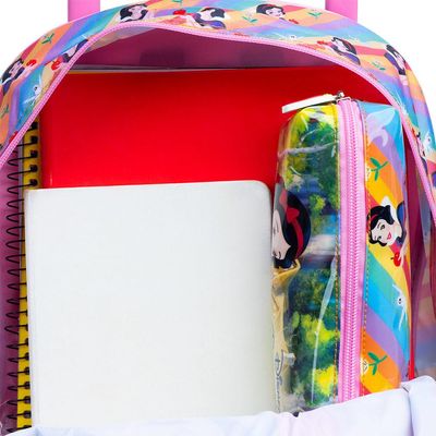 Mochila Escolar Feminina de Rodinhas Branca de Neve Rosa U / Rosa