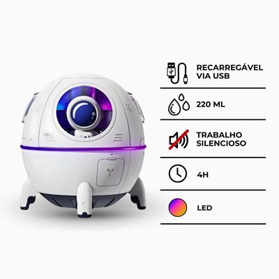 Umidificador Espacial Branco 220ml Com Astronauta Usb