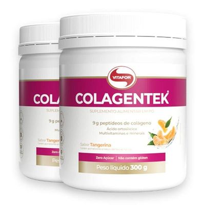 Kit 2 Colágeno Hidrolisado Colagentek Vitafor 300G Tangerina