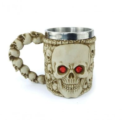 Caneca Caveira Olho Vermelho Alça 400ml Copo Metal E Resina