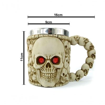 Caneca Caveira Olho Vermelho Alça 400ml Copo Metal E Resina