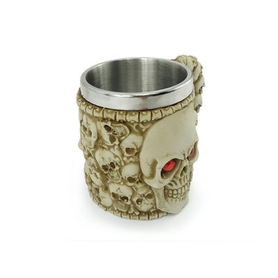 Caneca Caveira Olho Vermelho Alça 400ml Copo Metal E Resina