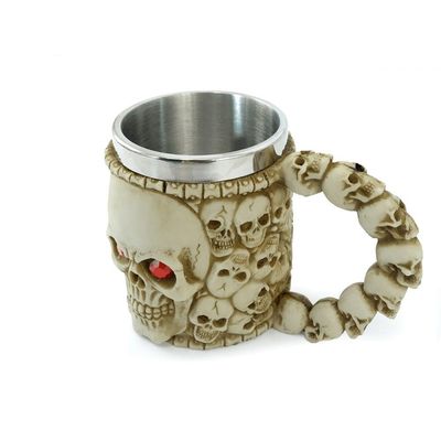 Caneca Caveira Olho Vermelho Alça 400ml Copo Metal E Resina