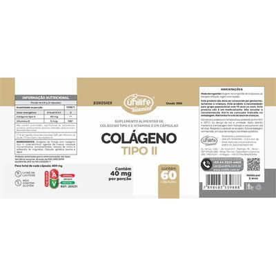 Kit 2 Colágeno Tipo Ii Com Vitamina D Unilife 60 Cápsulas