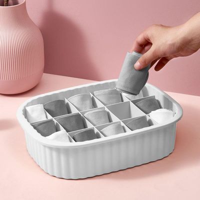 Organizador De Gavetas, Meias, Calcinhas, Bijuterias C- 15 Divisórias Linha Loft Cinza