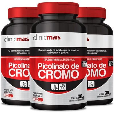 Kit 3 Picolinato De Cromo 500Mg Chá Mais 60cáps