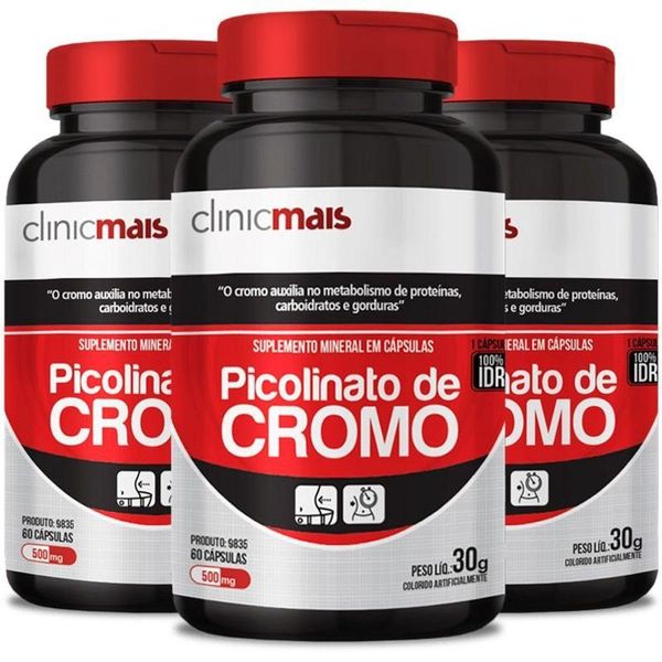 Kit 3 Picolinato De Cromo 500Mg Chá Mais 60cáps