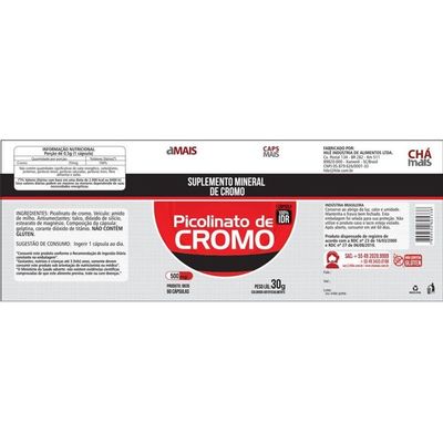 Kit 3 Picolinato De Cromo 500Mg Chá Mais 60cáps