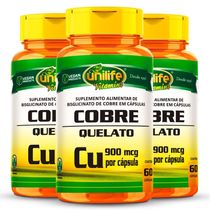Kit 3 Cobre Quelato Unilife 60 Cápsulas