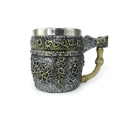 Caneca Caveira Medieval 400ml Alça Machado Copo Metal Resina