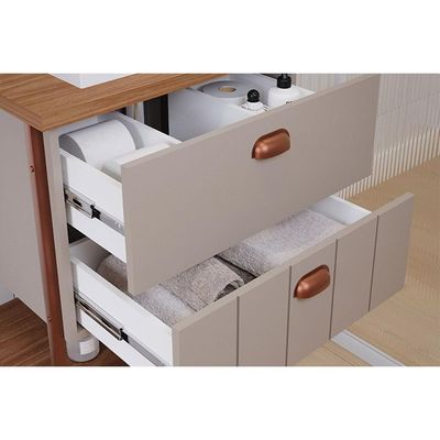 Gabinete de Banheiro Balcão Suspenso c/ Cuba 65cm e Espelheira Uni Cappuccino/Freijo - MGM