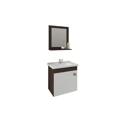 Bancada de Banheiro Balcão Suspenso Iris c/ Cuba 44cm e Espelheira 40cm Cafe/Branco - MGM