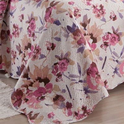 Kit Cobre Leito Colcha Mix Queen Estampado Dupla Face Floral 3 Peças - Damares