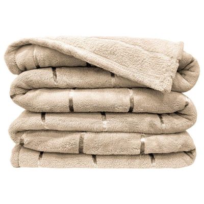 Cobertor Veneza Queen Manta Ultrasoft Premium Listrada Extra Macia - Bege