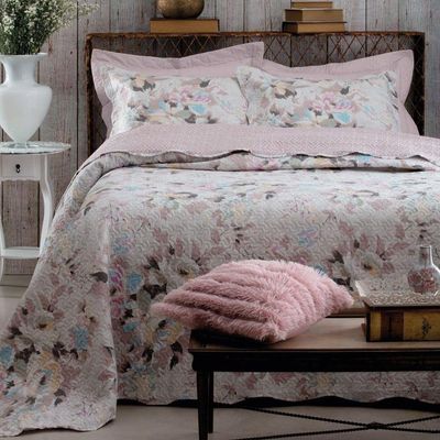 Kit Cobre Leito Colcha Mix Queen Estampado Dupla Face Floral 3 Peças - Andréia