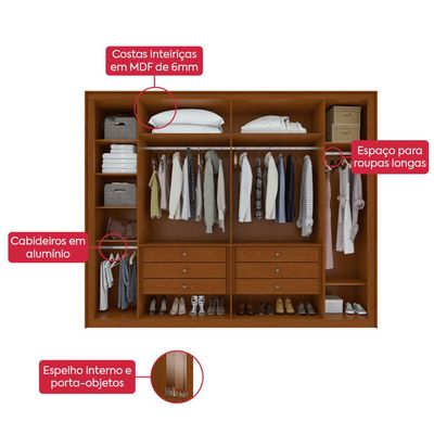 Guarda Roupa 6 Portas C/ Espelho Easy Space Frassino Lopas