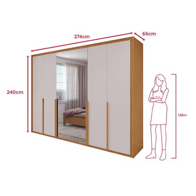 Guarda Roupa Easy Space 6 Pts Espelho AmendoaClean/Off White