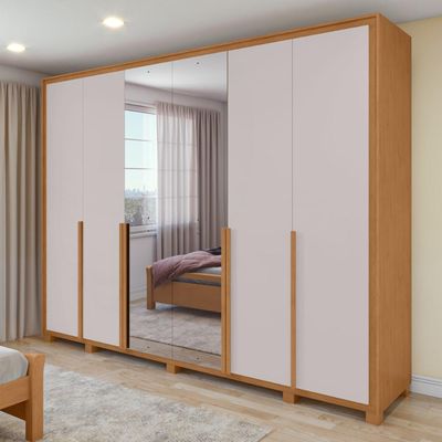 Guarda Roupa Easy Space 6 Pts Espelho AmendoaClean/Off White