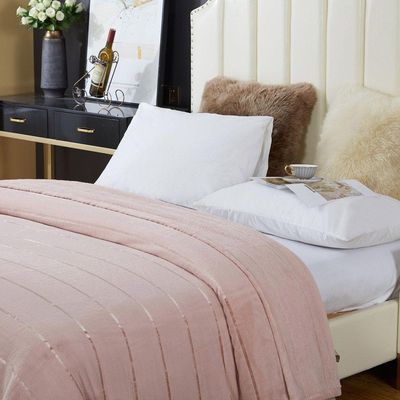 Cobertor Veneza Queen Manta Ultrasoft Premium Listrada Extra Macia - Rosê