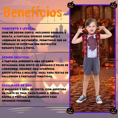 Fantasia Halloween Lobisomem Pop Infantil Tamanho P