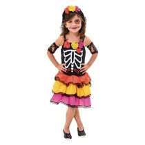 Fantasia Halloween Infantil Caveira Mexicana Com Véu Tamanho P