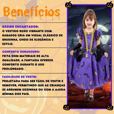 Fantasia Bruxinha Soberana Roxa Infantil Tamanho Pp