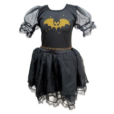 Fantasia Bruxinha Morcego Dourado Infantil Halloween Tamanho P