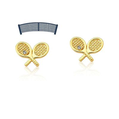 Colar E Brinco Raquetes De Tennis Com Revestimento Em Ouro