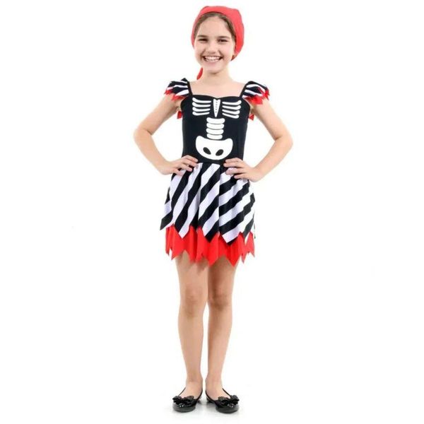 Fantasia Pirata Esqueleto Infantil Halloween Com Bandana Tamanho P
