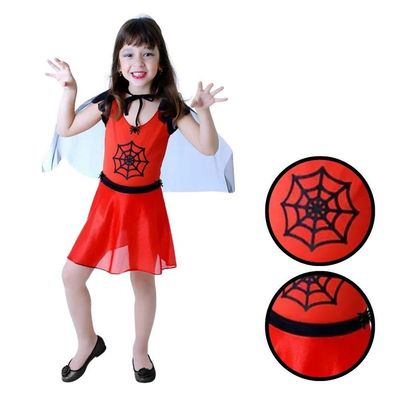 Fantasia Bruxa Aranha Vermelha Pop Infantil Tamanho M