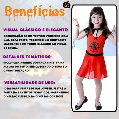 Fantasia Bruxa Aranha Vermelha Pop Infantil Tamanho M