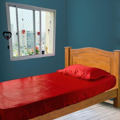 Jogo De Cama Cetim Solteiro 2 Peças Lençol Elástico + Fronha Antifrizz 2 Abas Vermelho