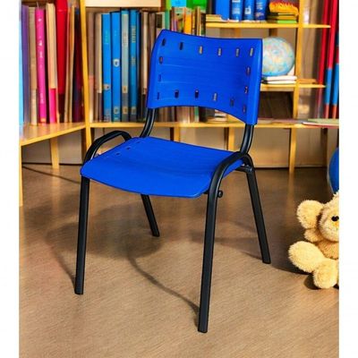 Cadeira Iso Base Preto Igreja, Escola, Escritório - Azul - Kit 3 Peças
