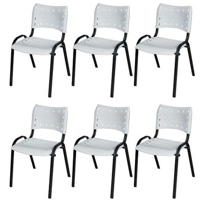 Cadeira Iso Base Preto Igreja, Escola, Escritório - Branco Kit 6 Peças