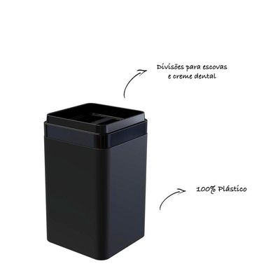 Porta Escovas E Creme Dental Com Divisória - Stolf Preto