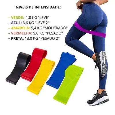 Kit 05 Faixas Elástica Ginástica Fitness Super Band