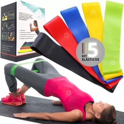 Kit 05 Faixas Elástica Ginástica Fitness Super Band
