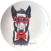Prato De Porcelana Cachorro Dog Bowie - Red&blue Ronn Kools - 24 Cm
