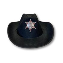 Chapéu De Xerife Preto Com Estrela Para Fantasias
