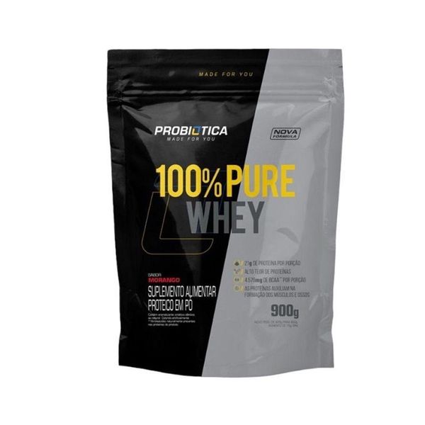 100% Pure Whey Refil 900g Sabor Morango