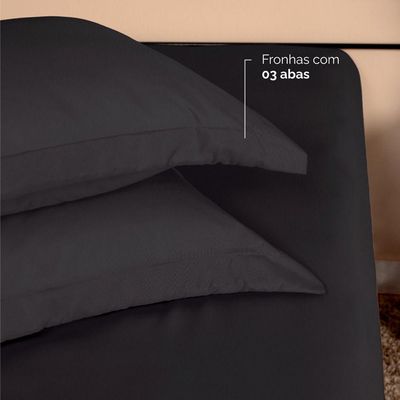 Kit 2 Fronhas Slim Com 3 Abas 50cm X 70cm Micropercal 200 Fios - Preto