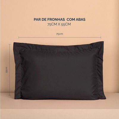 Kit 2 Fronhas Slim Com 3 Abas 50cm X 70cm Micropercal 200 Fios - Preto