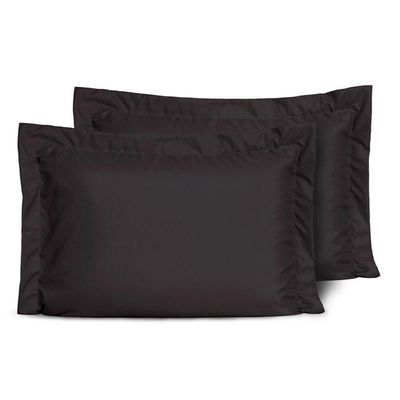 Kit 2 Fronhas Slim Com 3 Abas 50cm X 70cm Micropercal 200 Fios - Preto