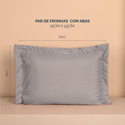 Kit 2 Fronhas Slim Com 3 Abas 50cm X 70cm Micropercal 200 Fios - Cinza