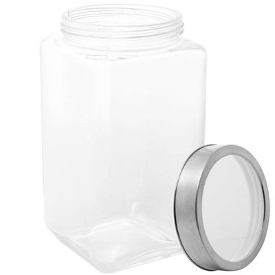 Kit 3 Potes de Vidro 1,7L Tampa Metal Lyor Gastro Prata Porta Mantimentos Retangular