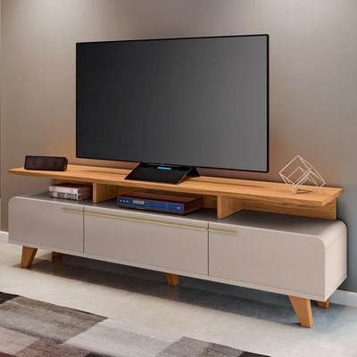 Rack Bancada Para Tv 70 Pol 200cm 3 Portas Amago H01 Off White/cinamomo - Mpozenato