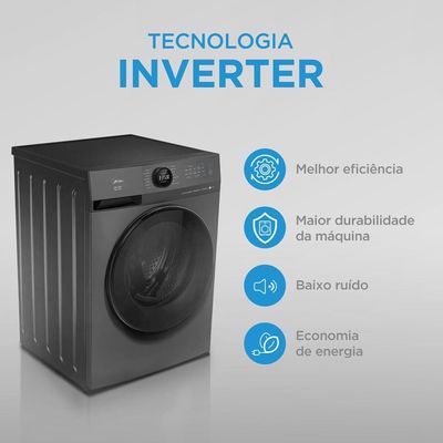 Lava e Seca 11kg Titanium Slim HealthGuard Conectada Midea MF201D110WB/GK-01 110V